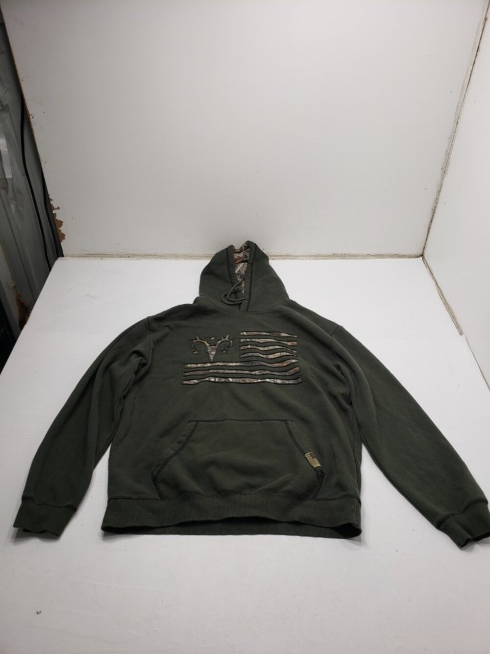 Buck Wear Men's XL Green Hoodie Distressed American Flag Fleur De Lis Pullover